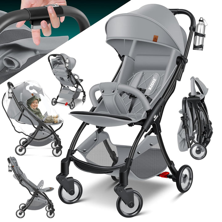 KIDIZ® Kinderwagen Premium Kinderbuggy klappbar Liegebuggy Sportwagen Faltbar 360°Räder 5-Punkt Gurt