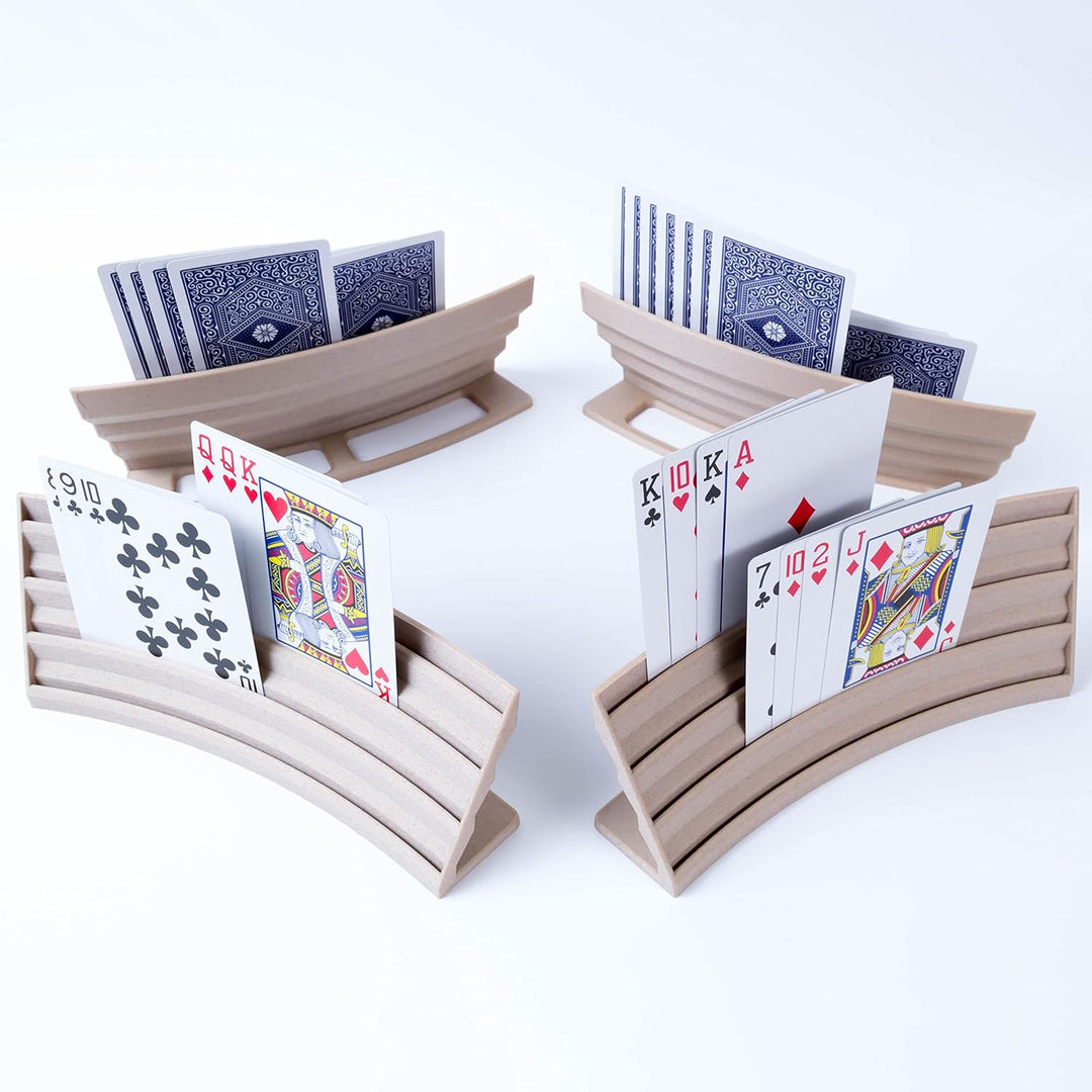 3D Vikings Spielkartenhalter im Holzdesign - 4er Pack - Perfekt für Standard-Spielkarten (4-Reihen),