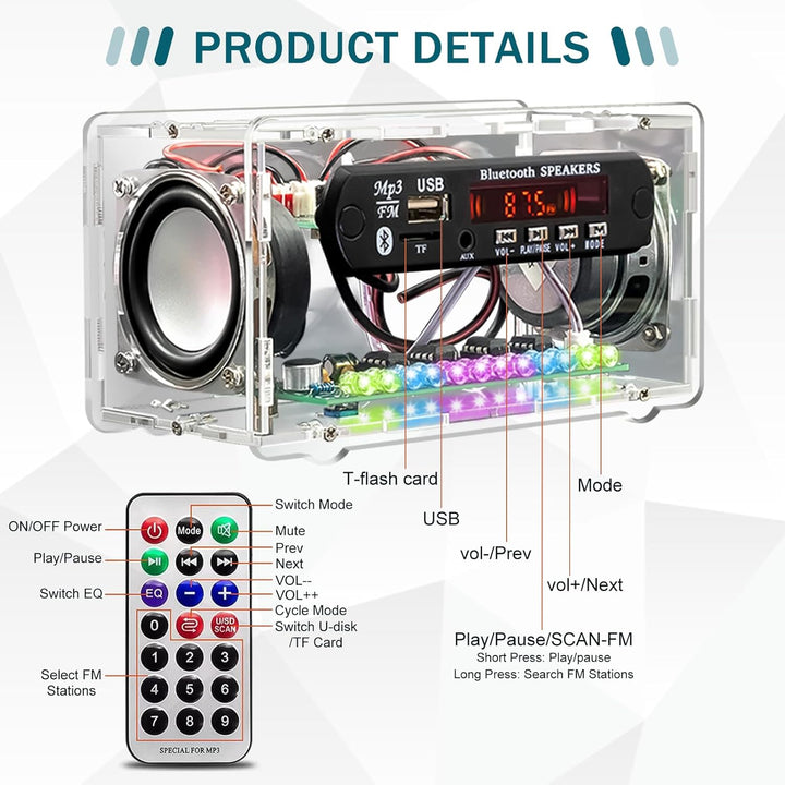 DIY Elektronik Löten Bausatz, FM Radio Bluetooth Lautsprecher Kit, Fernbedienung Music Player Projek