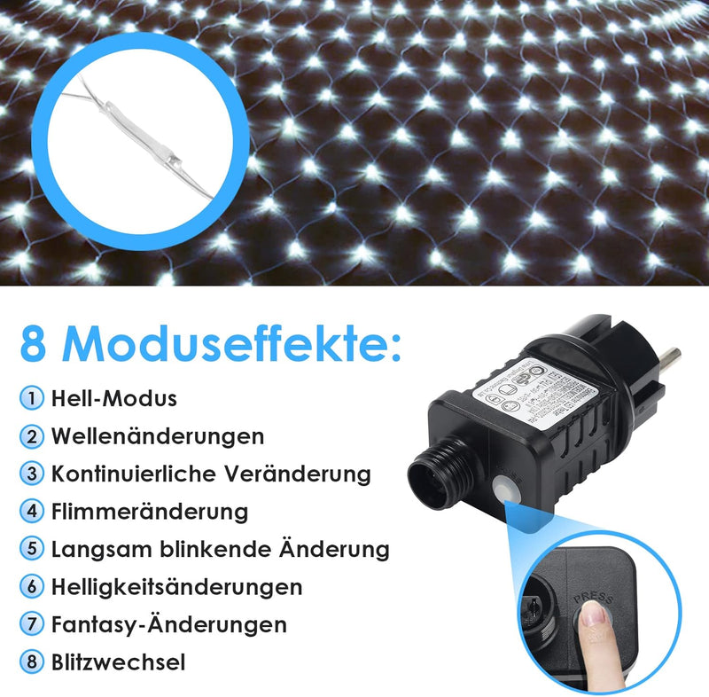 Ikodm 300er LED Lichternetz Lichtervorhang Lichterkette Kaltweiss Deko Leuchte Innen und Aussen mit