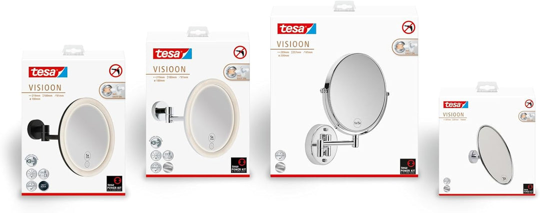 tesa VISIOON LED-Kosmetikspiegel - kabelloser Schminkspiegel mit dimmbarer Beleuchtung - Touch Contr