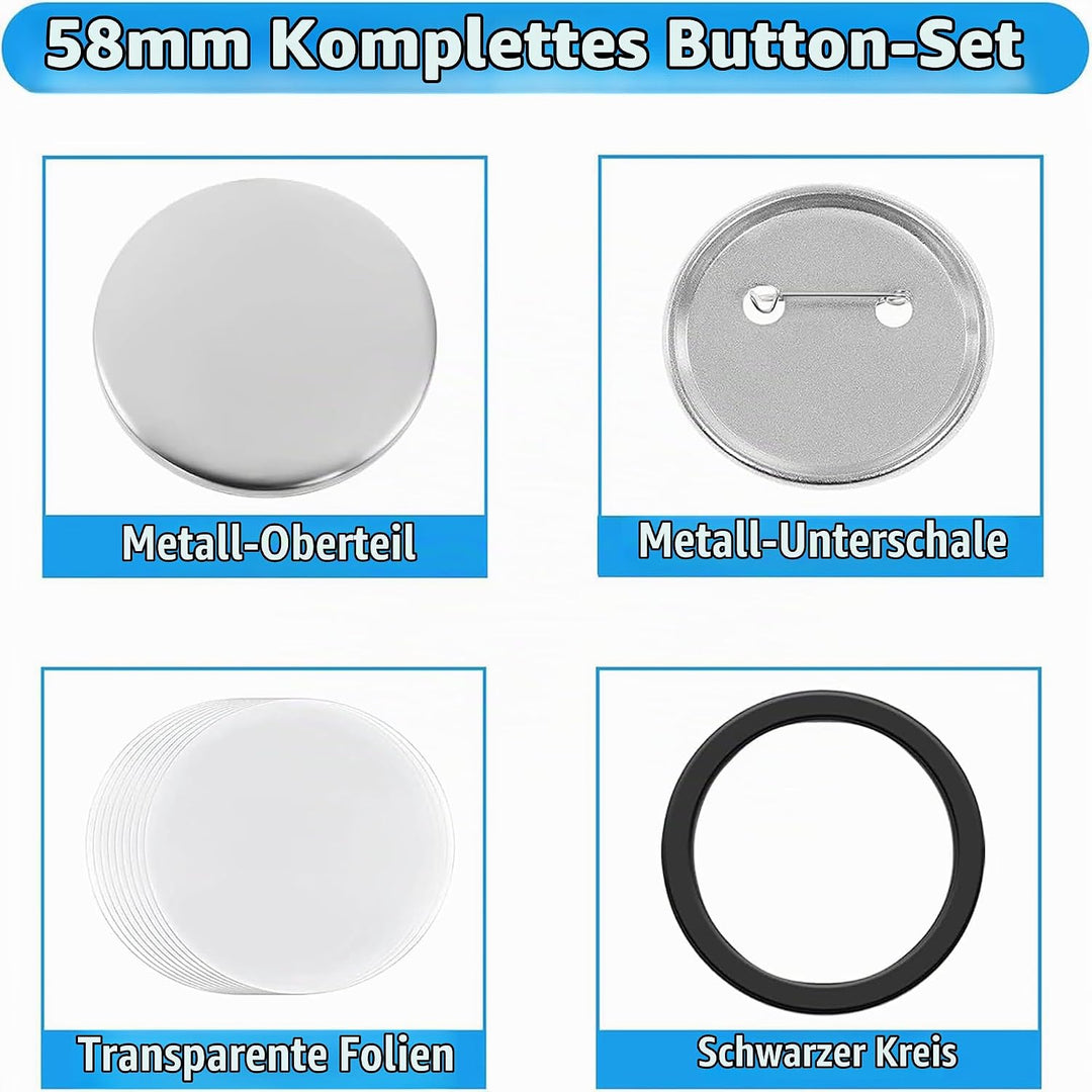 100 Stück 58mm/2.25 Inch Leere Schaltfläche Abzeichen Teile für Buttonmaschine, Metall Anstecknadeln