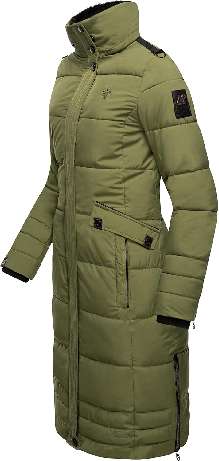 Navahoo Damen Wintermantel Warmer Steppmantel lang mit Abnehmbarer Kapuze Fahmiyaa XS-3XL XS Dusty O