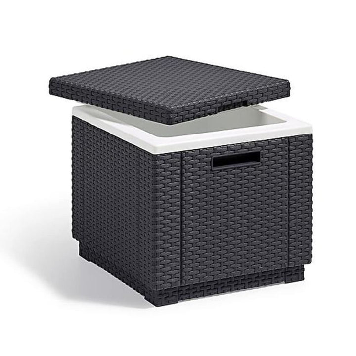 Allibert 212159 Kühlbox/Beistelltisch Ice Cube, Rattanoptik, Kunststoff, anthrazit