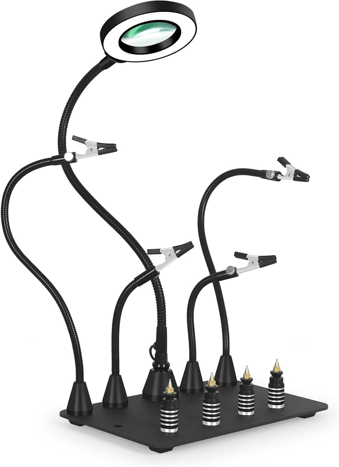 Magnetische helfende Hand, lötende Dritte Hände mit 3X LED Lupenlampe, 4 PCB Säulen Leiterplattenhal