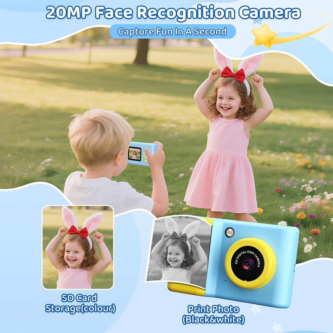 Ushining Sofortbildkamera Kinder, 1080P HD Kinderkamera Sofortbildkamera mit 32GB Karte & DruckerPap