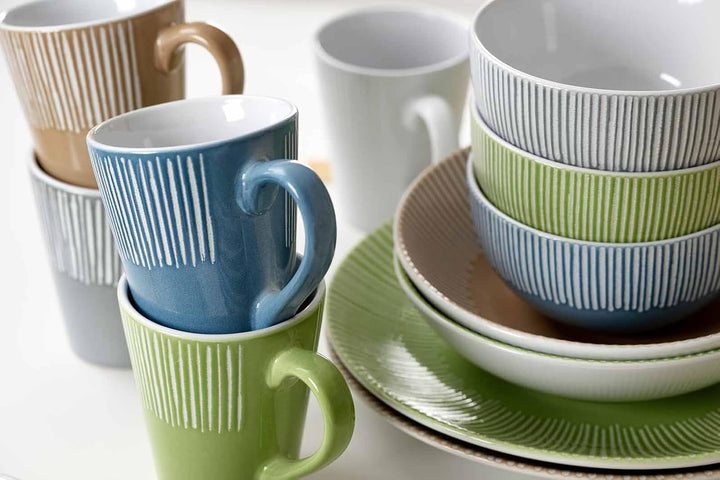 Ritzenhoff & Breker Banda Suppenteller 6er Set, 20 cm, Tiefe Essteller mit Streifen-Relief, Minimali