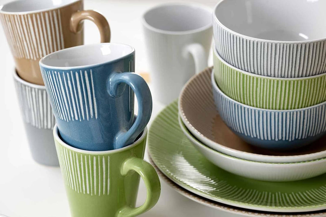 Ritzenhoff &amp; Breker Banda Suppenteller 6er Set, 20 cm, Tiefe Essteller mit Streifen-Relief, Minimali