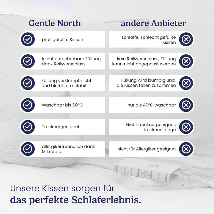 Gentle North Kopfkissen (80x80 cm gross) - 4er Set Kissen für Bett und als Dekokissen - Mit Reissver