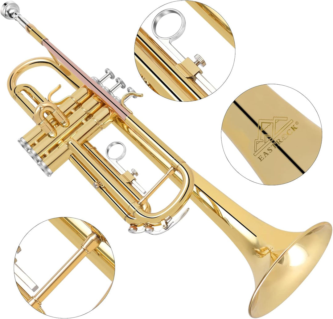 EASTROCK Trompete Bb, Standard-Trompeten-Set mit Tragetasche, Handschuhen, 7C-Mundstück, Reinigungss