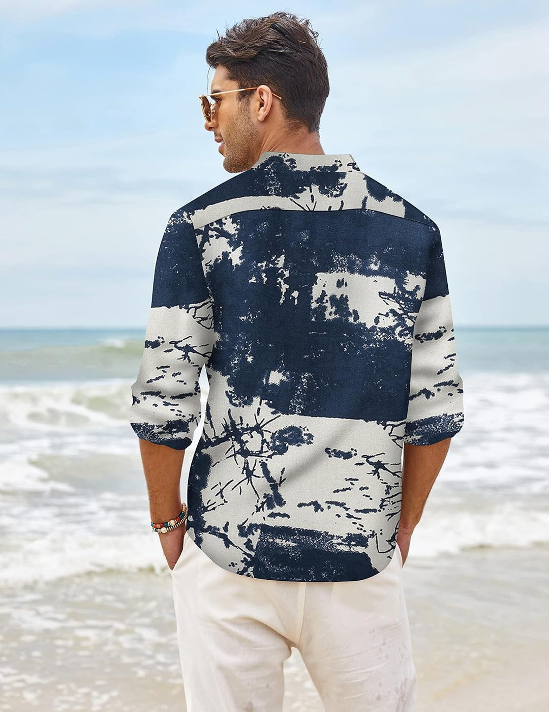 COOFANDY Herren Hemd Langarm Henley Shirt Leinenhemd Baumwolle Casual Regular Fit Sommerhemd Navy Ti
