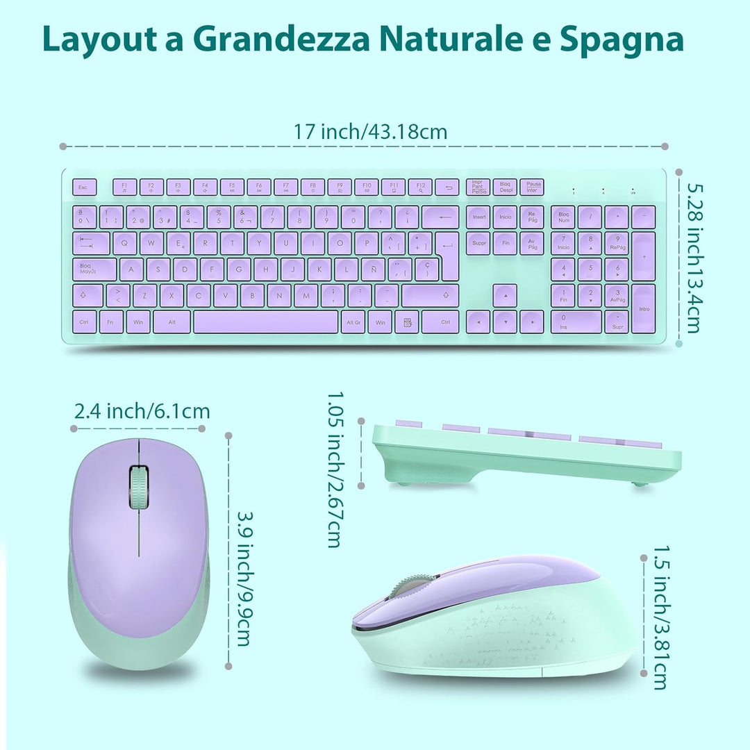 LeadsaiL Kabellose Tastatur und Maus, ergonomische kabellose Tastatur und Maus, Spanisch QWERTY, vol