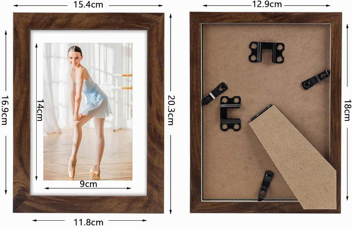 EXYGLO 4er-Set Bilderrahmen 10x15 CM, Braune Rustikale Fotorahmen für 15x10 Fotos mit Passepartouts