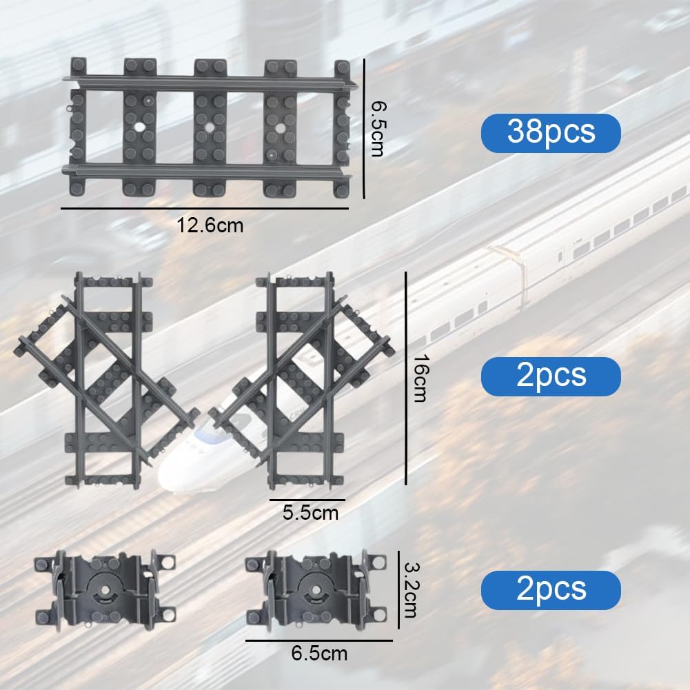 RANJIMA Bausteine Zug Schienen Set, Eisenbahn Schienen,42 Stück City Schienen Eisenbahn Spielzeug Ci
