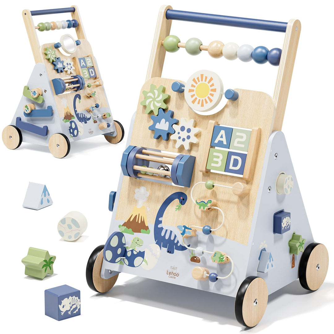 Lehoo Castle Lauflernwagen Holz mit Bremse, Dinosaurier Laufwagen ab 1 Jahr | Einstellbare Bremse, 9