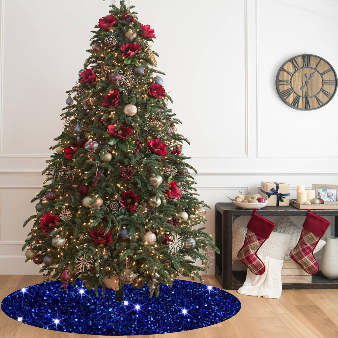 FOTSHARER Blue Sequin Christmas Tree Skirt 36 Inches Velvet Round Tree Skirt Sparkly Sequins Xmas Tr