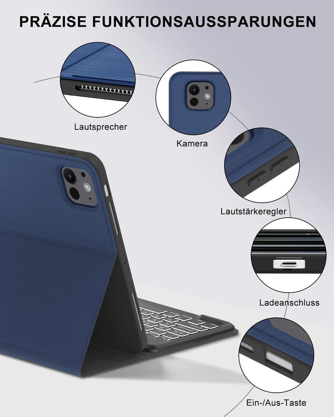 Hülle mit Tastatur für das iPad Pro 13" (2025 M5 A3360/A3361/A3362 & 2024 M4 A2925/A3007/A2926), Deu
