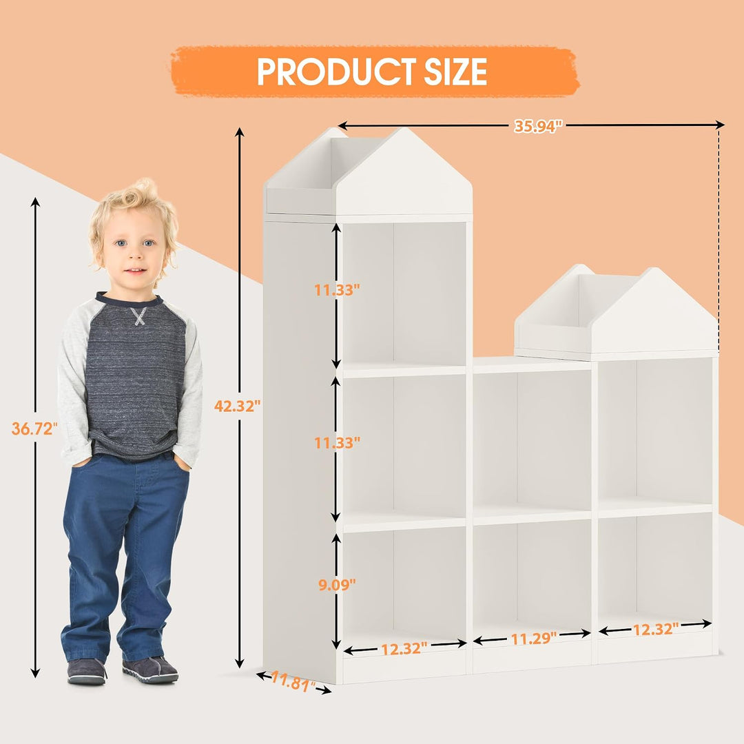 Kinder Bücherregal, Kinderregal Mit 7 Fächern Aus Holz, Weiss | Regal offen, Stufenregal, Ordnungssy