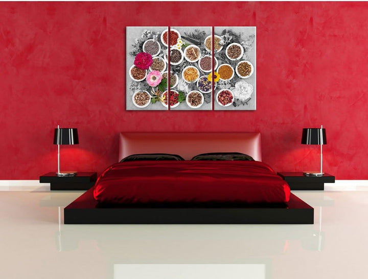 Pixxprint Heilende Kräuter und Blumen als Leinwandbild/Grösse: 3 Teilig (120x80 cm) cm/Wandbild/Kuns
