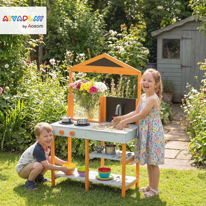AIYAPLAY Matschküche Outdoor Spielküche mit Herd 3-8 Jahren Hellblau
