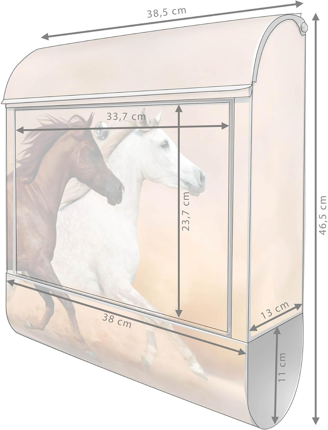 banjado® Design Briefkasten mit Motiv Wilde Pferde 39x47x14cm &amp; 2 Schlüssel - Briefkasten Stahl Silb