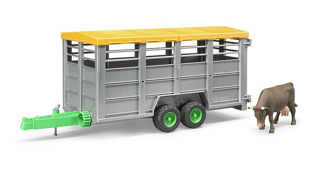 bruder 02227 - Viehtransportanhänger mit 1 Kuh - 1:16 Tiertransporter, Anhänger, Landwirtschaft, Bau