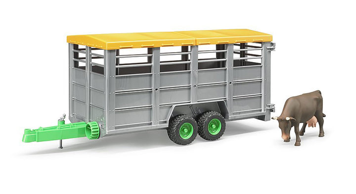 bruder 02227 - Viehtransportanhänger mit 1 Kuh - 1:16 Tiertransporter, Anhänger, Landwirtschaft, Bau