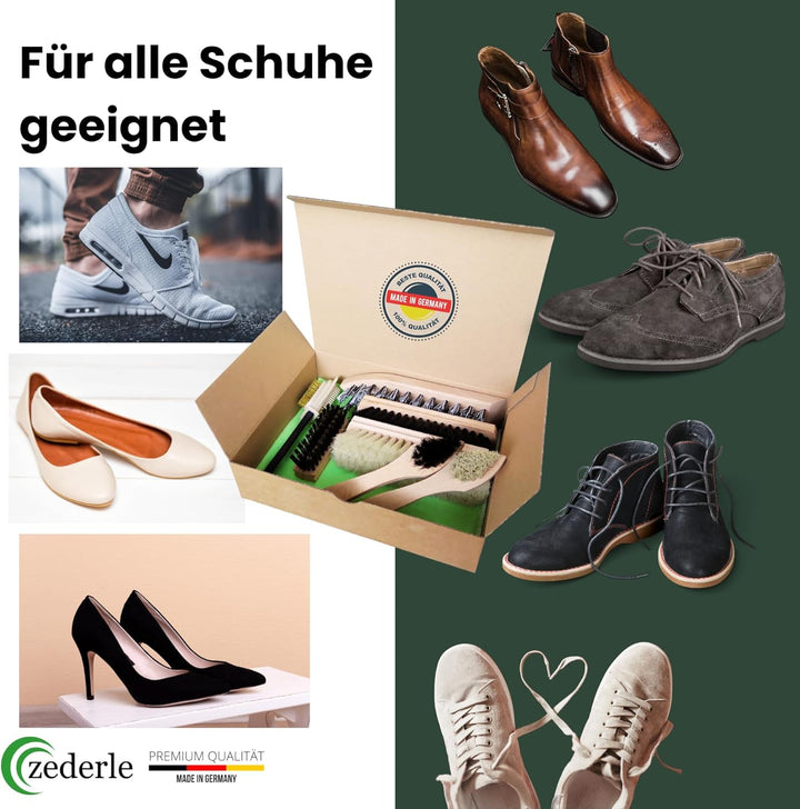 zederle Schuhputzsets – 9 teilig für Glattleder Wildleder Nubukleder inkl. Aufbewahrungskarton als S