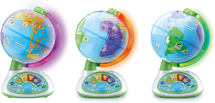 VTech Interaktiver Junior-Globus – Leuchtender Kinderglobus mit 48 Touch-Punkten, 3 Spielmodi und Mu