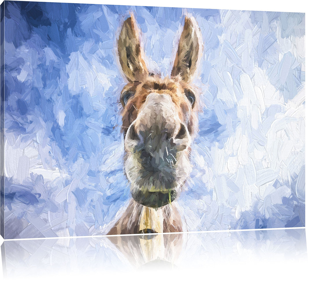 Pixxprint Lustiger Esel Kunst Pinsel Effekt, Format: 100x70 auf Leinwand, 100x70