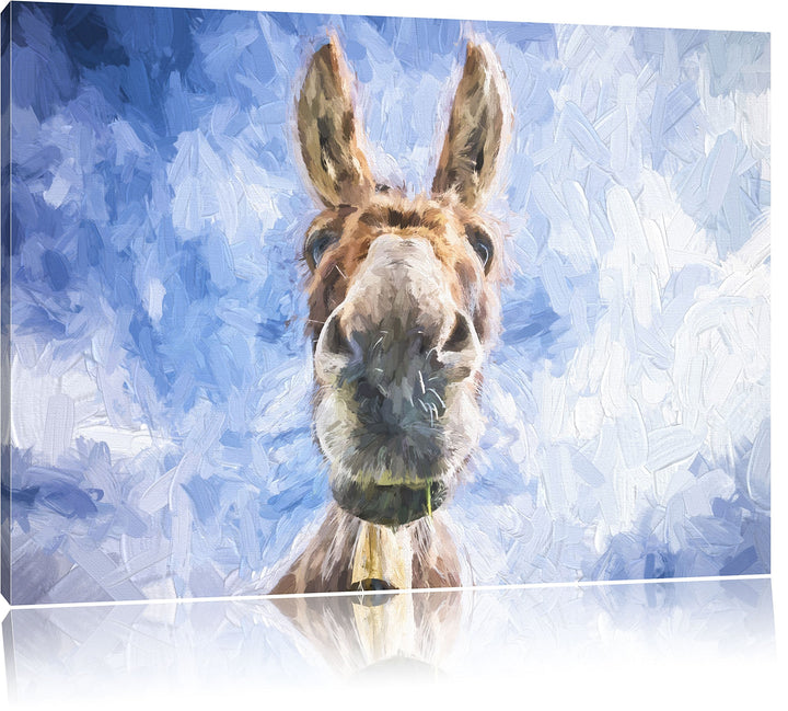 Pixxprint Lustiger Esel Kunst Pinsel Effekt, Format: 100x70 auf Leinwand, 100x70