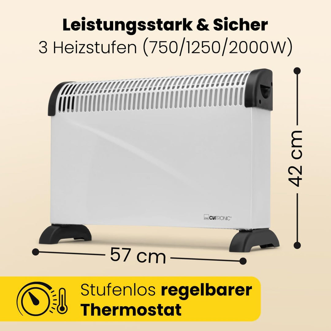 Clatronic® Konvektor-Heizung | Mobile Wärme für Zuhause | Elektroheizung mit 3 Heizstufen | Heizung