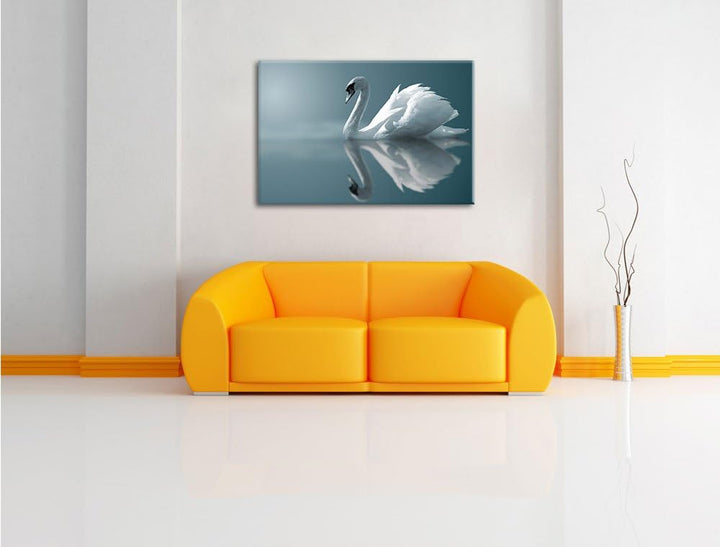 Edler weisser Schwan auf See Format: 100x70 auf Leinwand, XXL riesige Bilder fertig gerahmt mit Keil