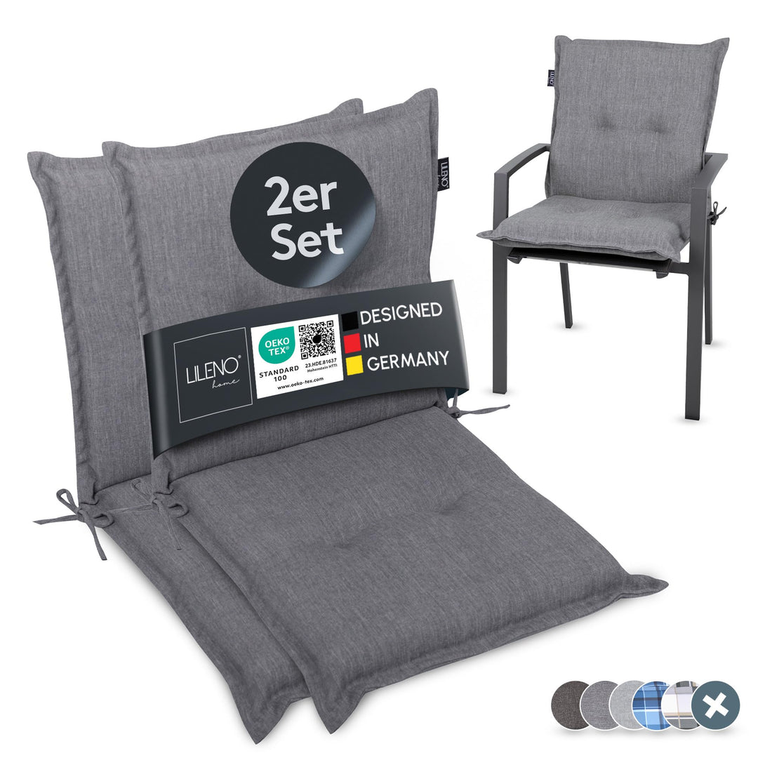 LILENO HOME Gartenstuhl Auflagen als [2er Set - Niedriglehner] in Grau Y - Bequeme Liegen als Sitzau