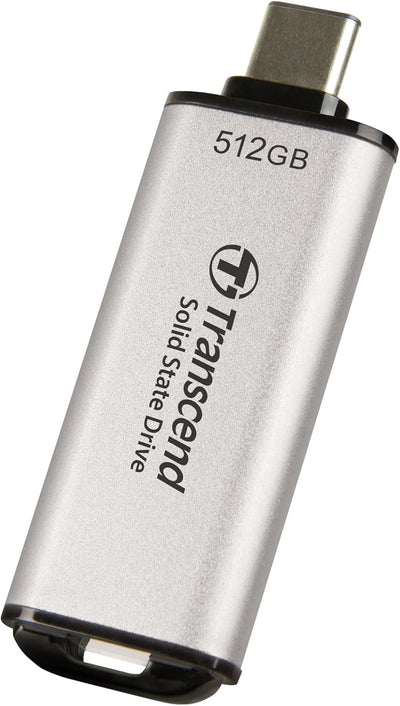 Transcend Portable SSD ESD300S 512GB USB Typ-C 10 Gbit/s PS4/PS5-kompatibel, Silber – TS512GESD300S