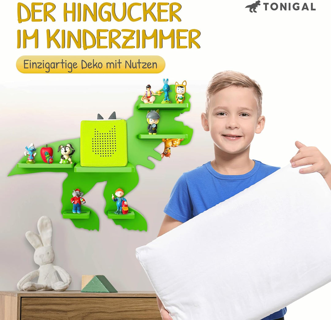 Tonie Regal Dino mit Platz für bis zu 35 Tonie Figuren, Toniebox & Ladestation I Magnetisches Tonieb