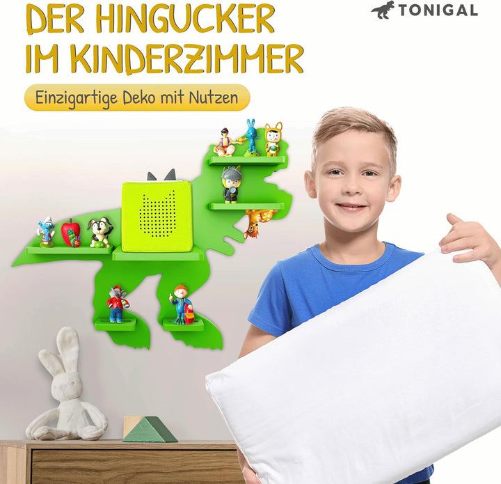 Tonie Regal Dino mit Platz für bis zu 35 Tonie Figuren, Toniebox & Ladestation I Magnetisches Tonieb