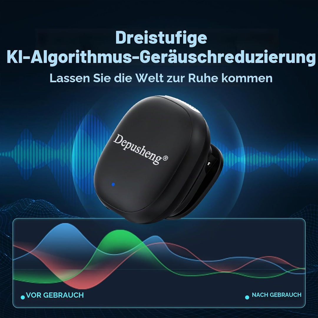 Depusheng V2 2 Stück kabelloses Lavalier-Mikrofon für iPhone, iPad und Android mit Ladecase, 8 Stund