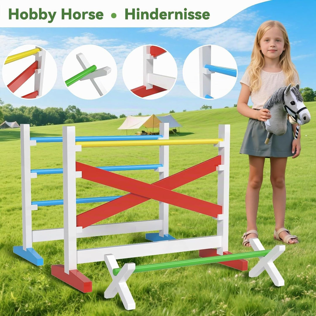 Hobby Horse Hindernisse – Steckenpferd Parcours mit 2 Sprüngen, 1 Hürde, höhenverstellbar, ideal für