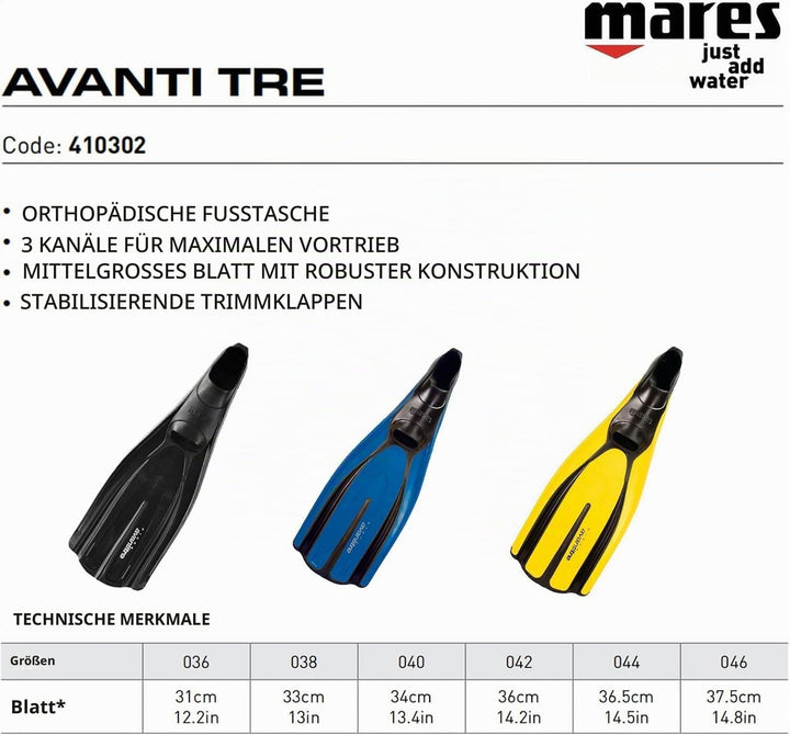 Mares Flosse Plana Avanti TRE Gelb 40, Gelb 40