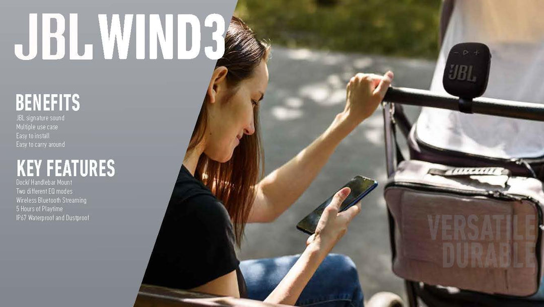 JBL Box Wind 3S Tragbarer Mini Bluetooth Lautsprecher Wasserdicht mit Clip für Sport, Fahrrad und Ro