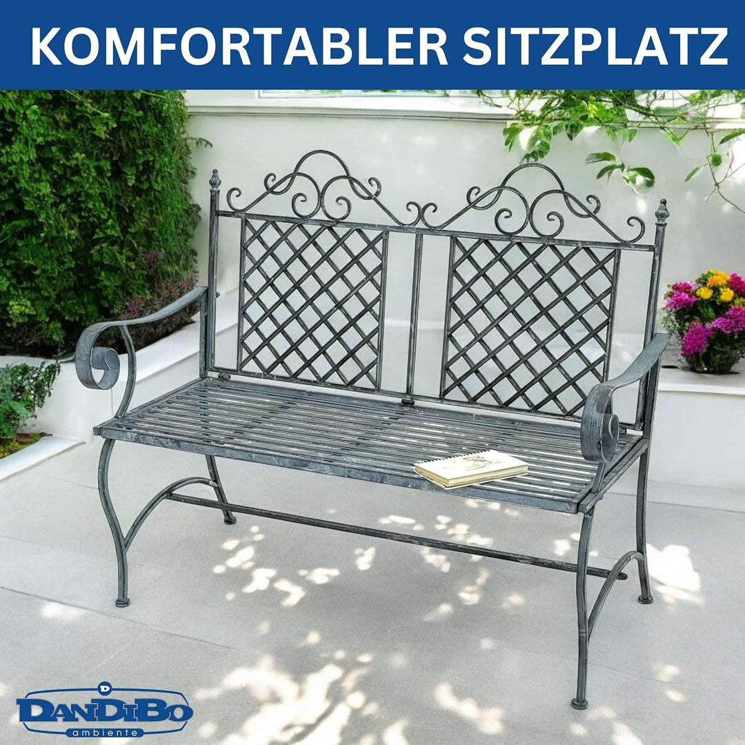 DanDiBo Gartenbank Wetterfest 2 Sitzer Metall Grau 120 cm 96592 Sitzbank Eisen Bank Garten Antik Par