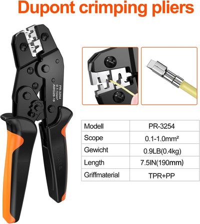 Preciva Crimpzange AWG26-18, Ratschen-Crimpzange 0,1-1,0 mm², JST Crimpzange für 2,54 mm 3,96 mm, KF