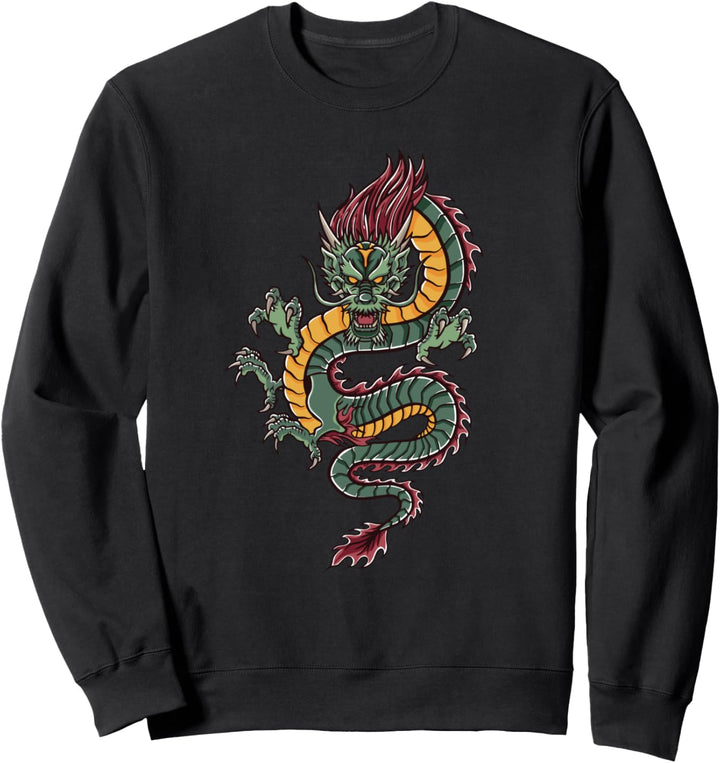 Anime- und chinesisches Design mit einem wütenden Drachen. Sweatshirt