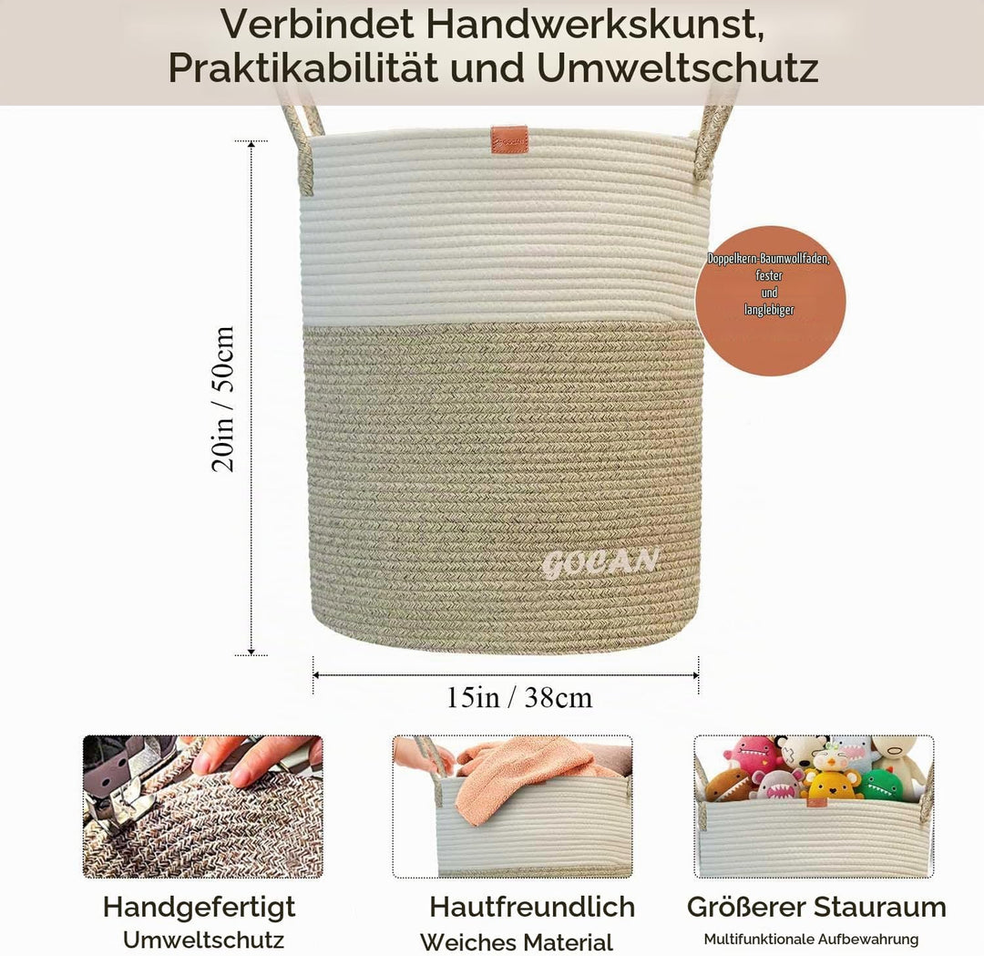 GOCAN grosse hohe robuste Wäsche Hamper Korb Gewebte Aufbewahrungskörbe für Kleidung Kissen Decke Sp