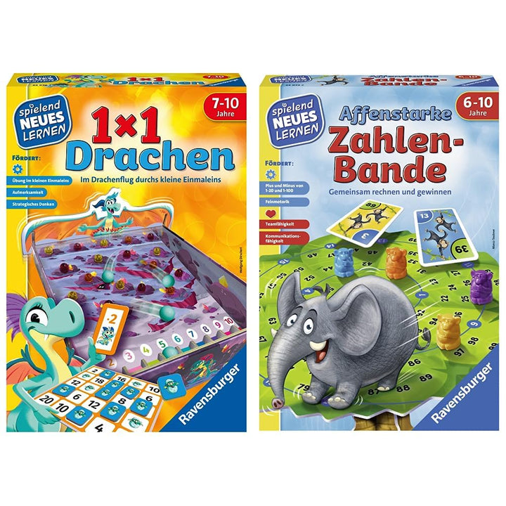 Ravensburger 24976-1x1 Drachen - Lernspiel für Kinder & 24973 - Affenstarke Zahlen-Bande - Spielen u