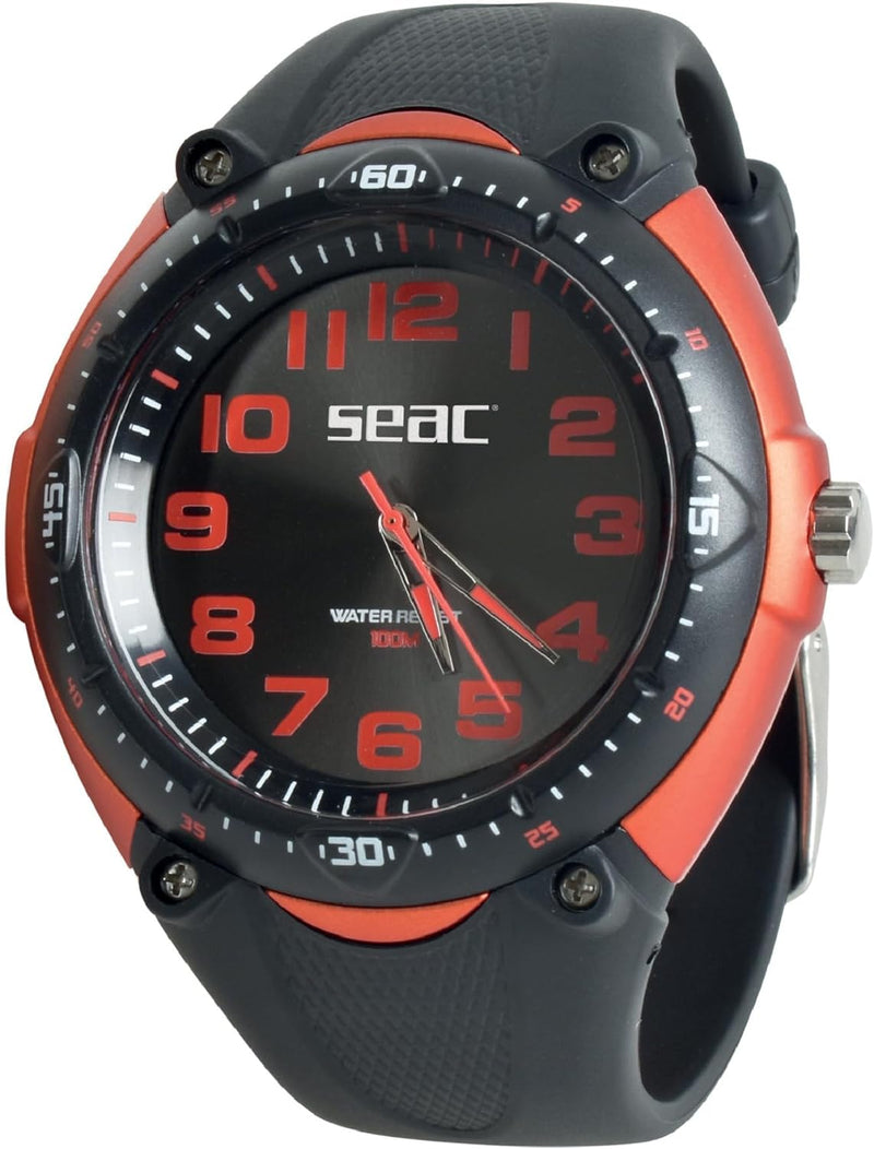 Seac Unisex-Adult Mover Armbanduhr mit Edelstahlgehäuse, Wasserdicht 100 mt, schwarz/rot, Standard