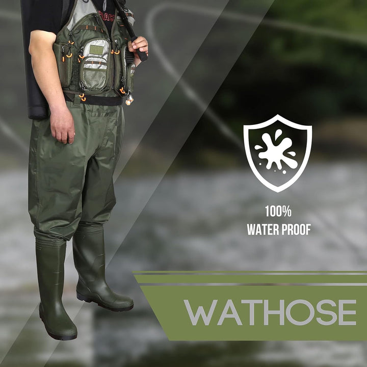 Croch Wathose für Herren Damen Anglerhose Wasserdicht PVC Nylon mit Gummi Watstiefel Grösse 38-47 Pe