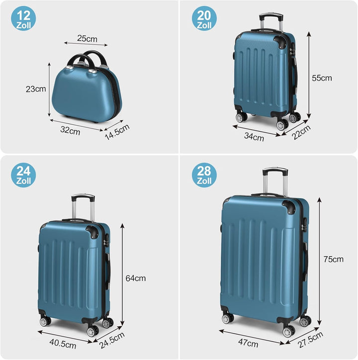 LEADZM Kofferset 4 teilig Hartschale, Koffer Set aus ABS, Reisekoffer mit Rollen Gross, Hartschalenk