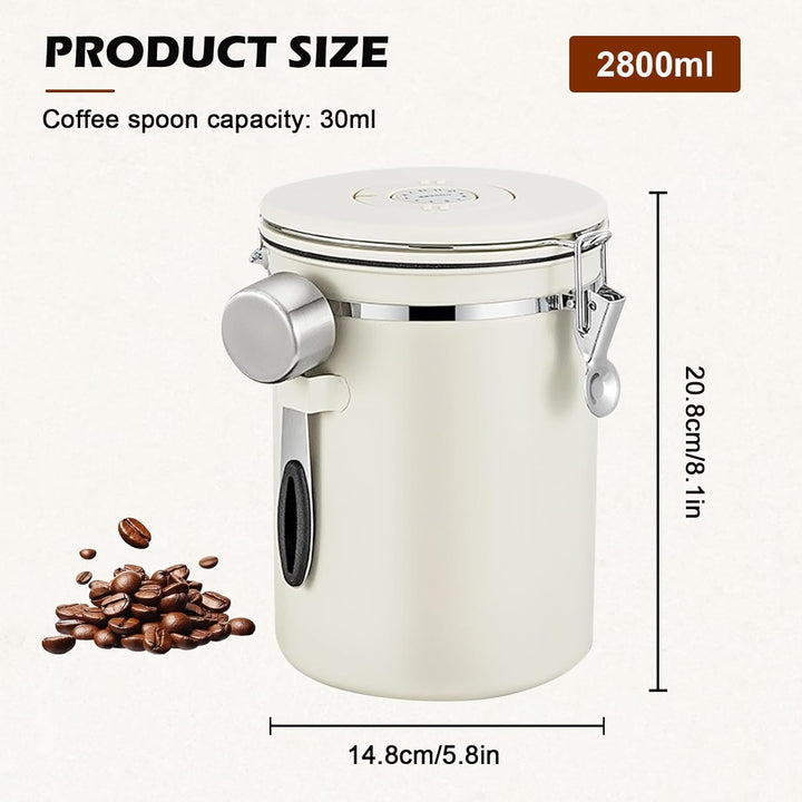 Kaffeedose Luftdicht, 2,8 L Kaffeebohnen Behälter aus Edelstahl Kaffeedose Luftdicht 1kg Bohnen Vaku